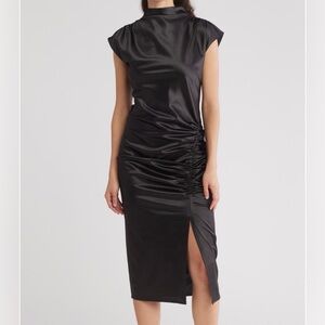 Nordstrom/Melloday Black Satin Rouched Dress